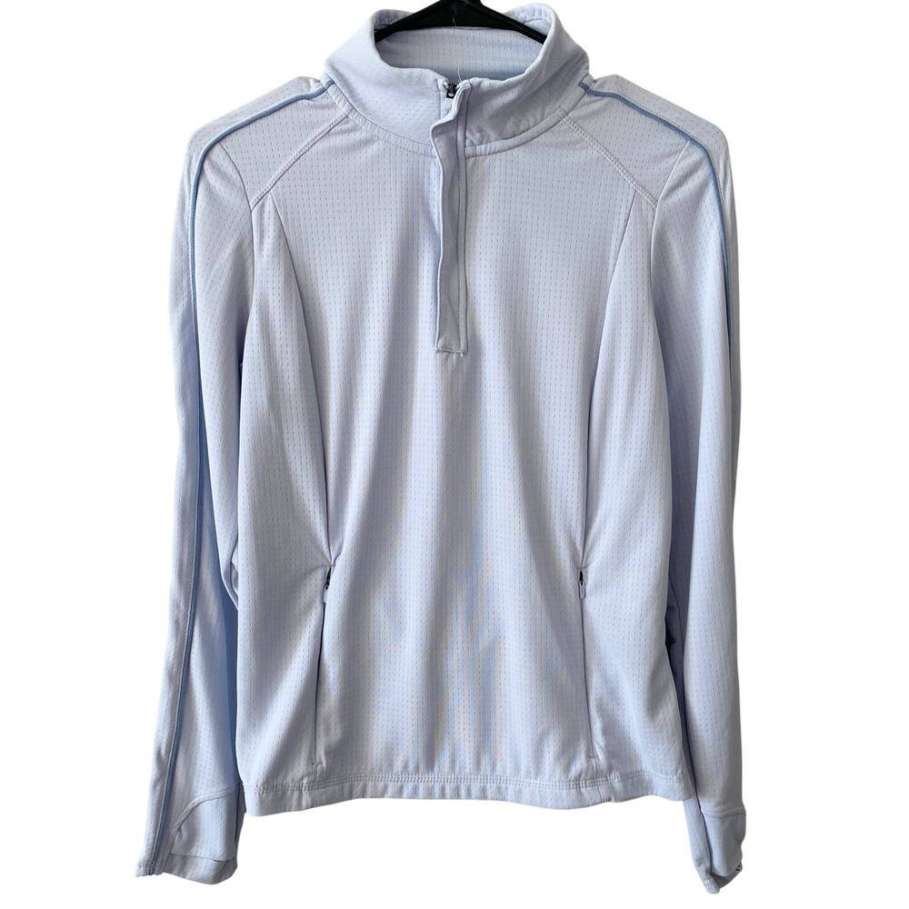 MONDETTA Active 1/4 Zip Performance Top Light Blue Size Small Thumb Holes